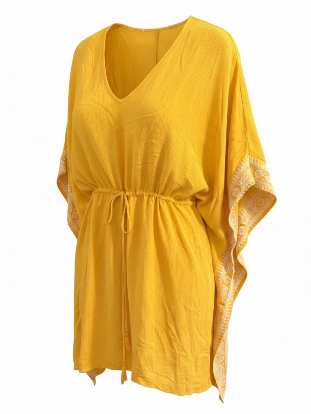 Mustard Yellow V-Neck Drawstring Swim Cover-Up